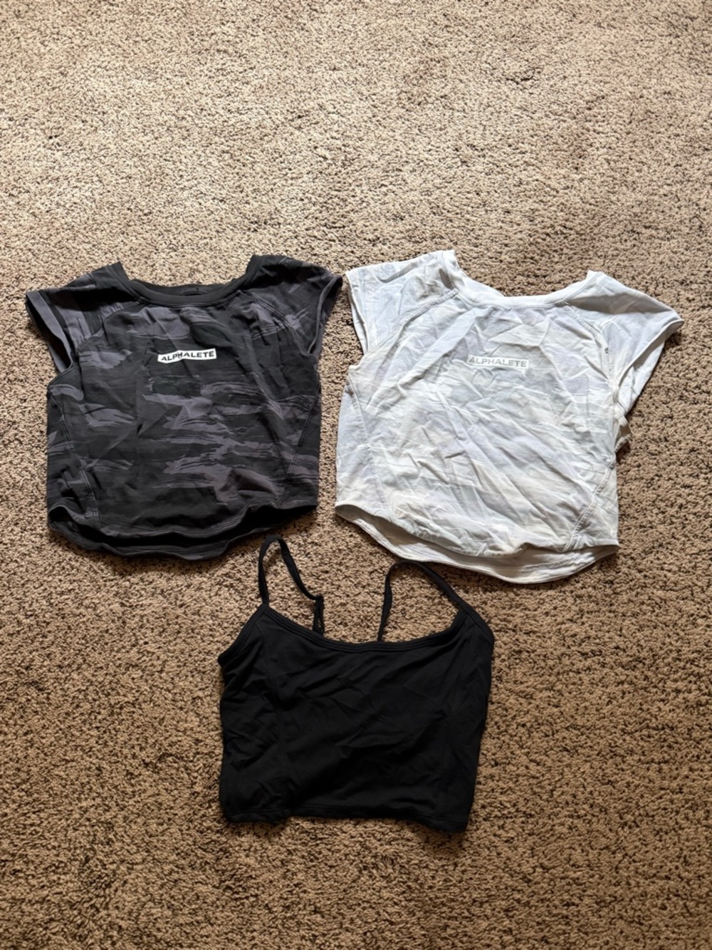 Alphalete Three-Piece Crop Set - Black Camo, White & Black